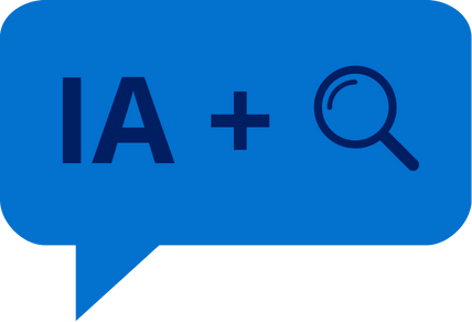escrita 'IA' ao lado de ícone de lupa