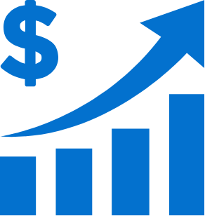 grafico crescente com seta e simbolo de dinheiro